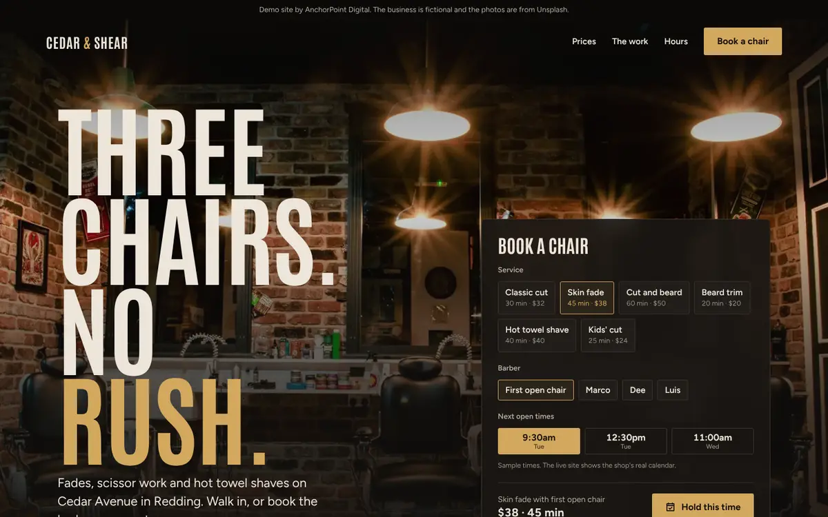 The Cedar & Shear website demo