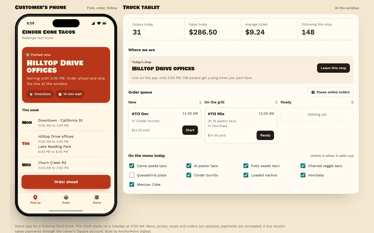The Cinder Cone Tacos app demo